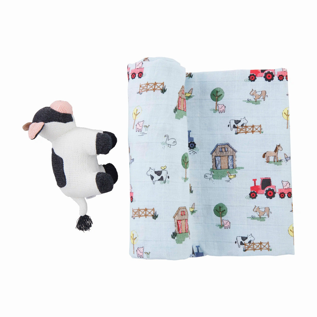 Muslin Swaddle & Rattle Set