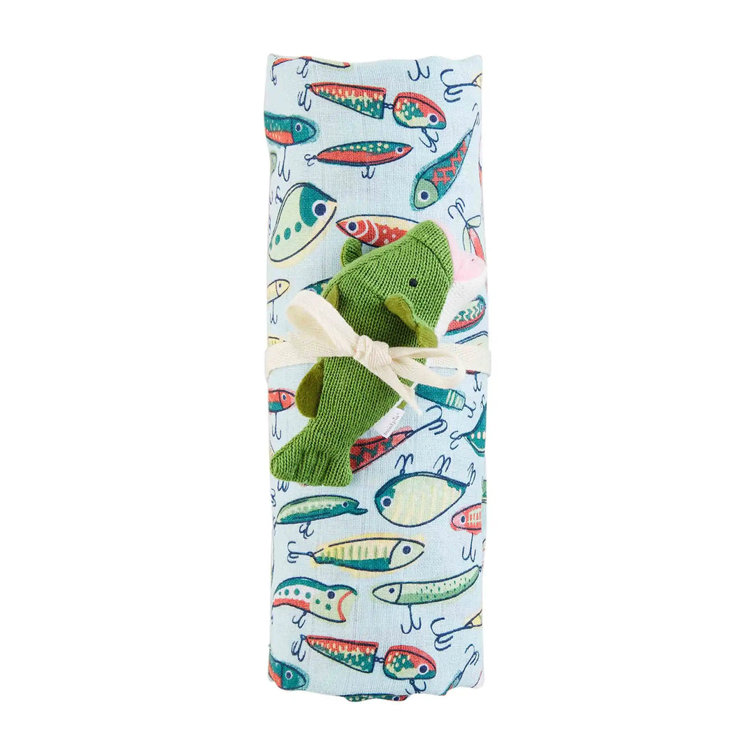 Muslin Swaddle & Rattle Set