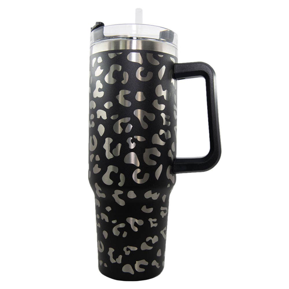 Black Metallic Leopard Tumbler