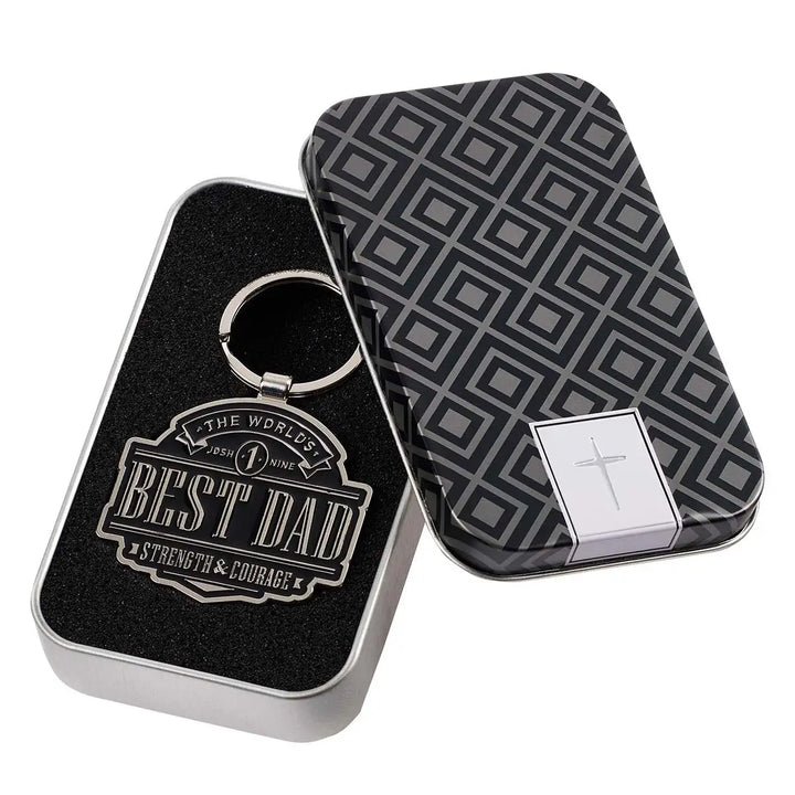 The World's Best Dad Metal Key Ring in Gift Tin - Joshua 1:9