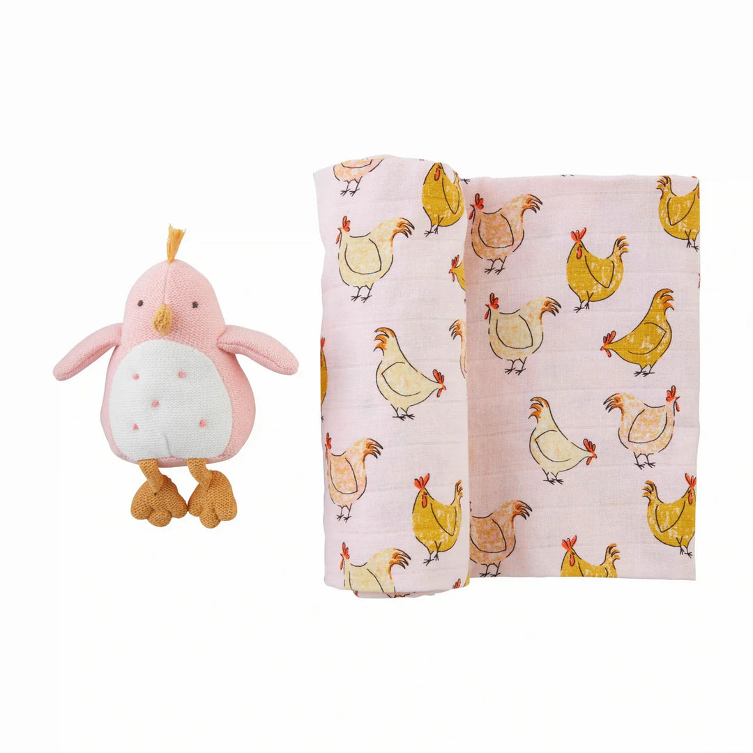 Muslin Swaddle & Rattle Set