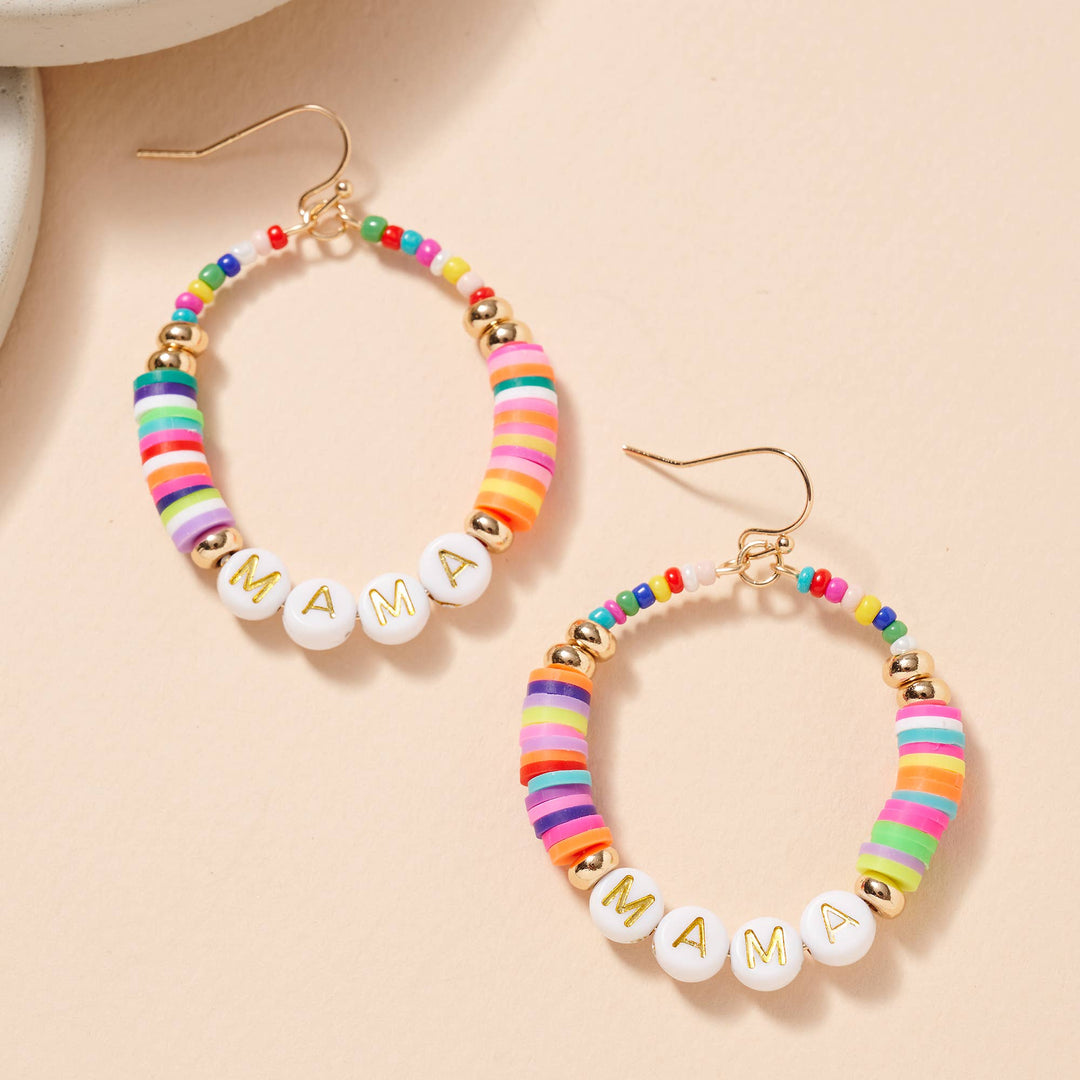 Mama Rubber Beaded Hoop Earrings