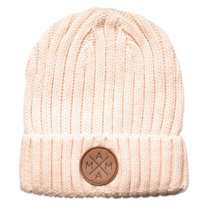 Ivory Beanie Leather Patch-Mama